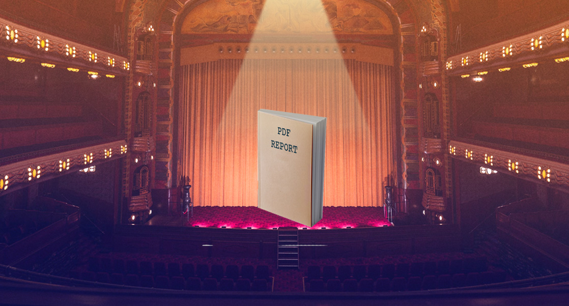 illustration of a PDF Report on a stage with a spotlight