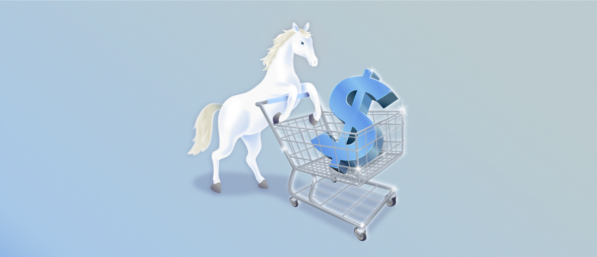 Illustration of a horse pushing a cart with a large dollar sign
